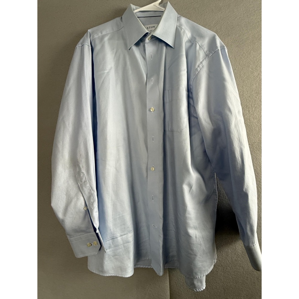 Eton Harrogate Dress Shirt Mens 17.5 34/35 Blue Solid Long Sleeve Classic Fit